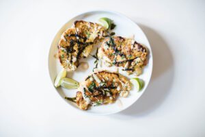 Cauliflower steak covered in tahini miso