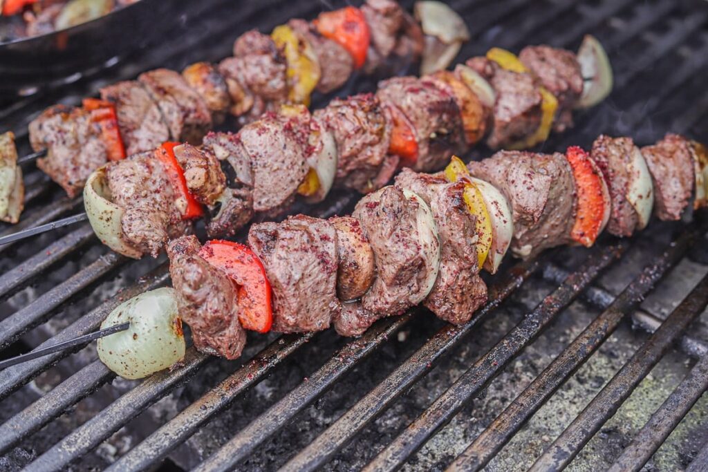Lamb shish kebab with grilled vegetables