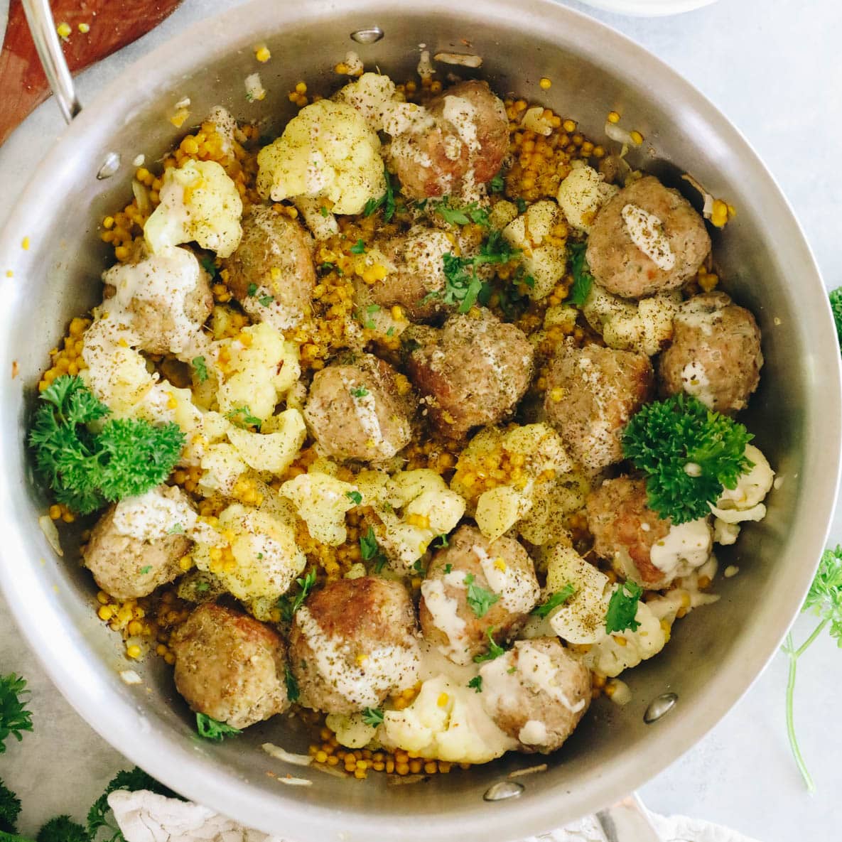 One Pot Zaatar Turkey Meatballs and Couscous