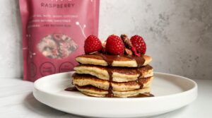 Raspberry and dark chocolate keto pancakes
