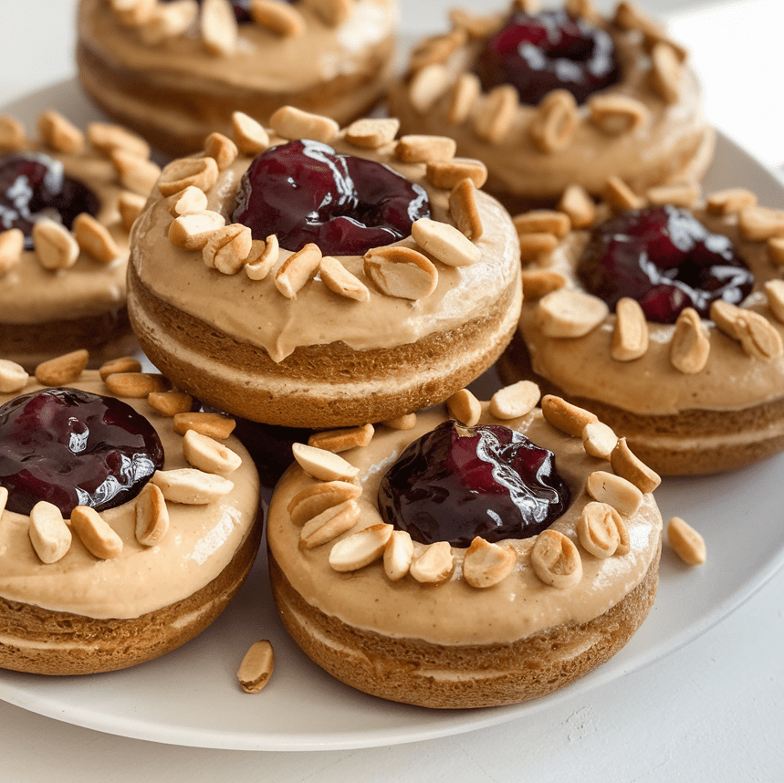 Healthy Peanut Butter and Jelly Protein Donuts (Gluten Free + No Sugar Added)
