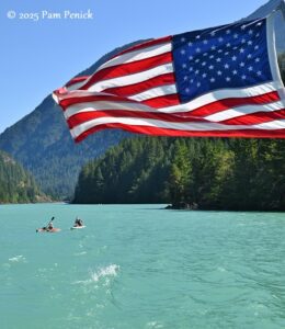Turquoise lakes and waterfalls in North Cascades National Park