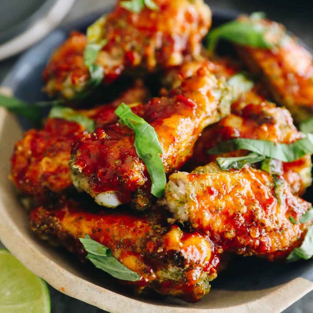 Freshly baked Thai basil wings