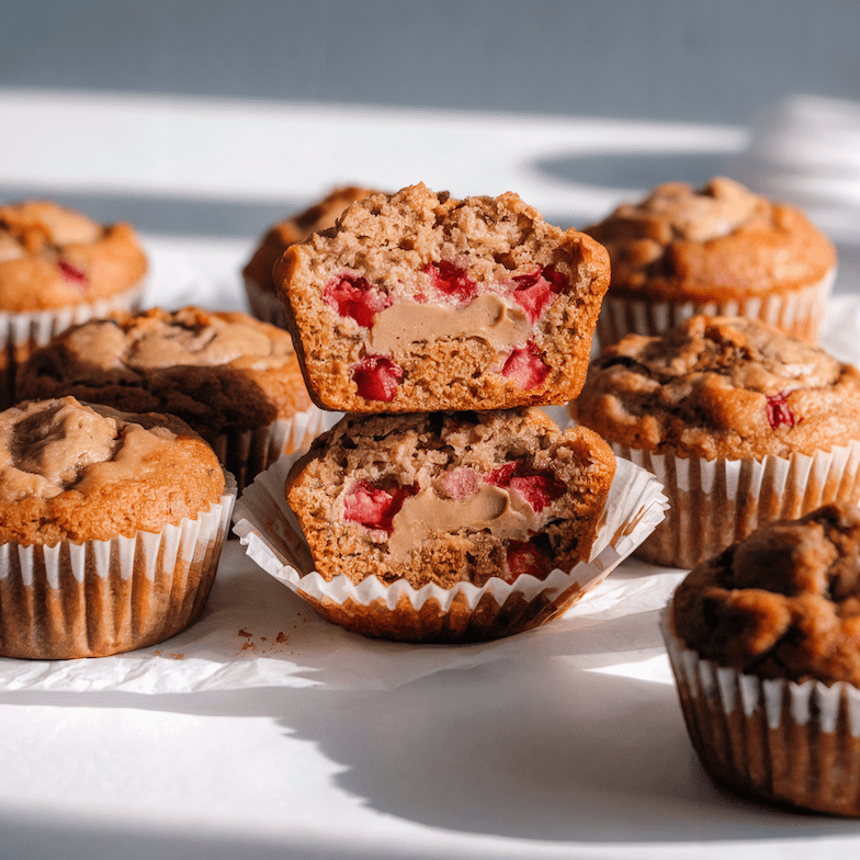 Healthy Vegan Peanut Butter Strawberry Muffin (gluten-free + no additional sugar)
