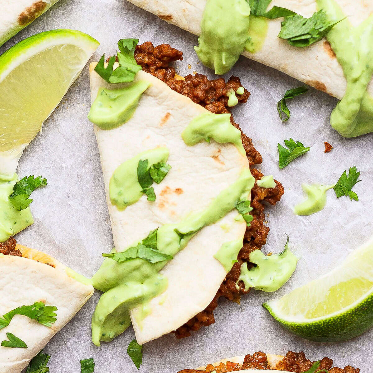 Seat pan taco with avocado crema