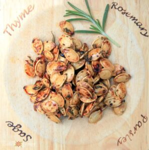 Delicious sweet and salty rosemary pumpkin seeds