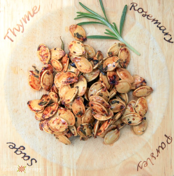 Delicious sweet and salty rosemary pumpkin seeds