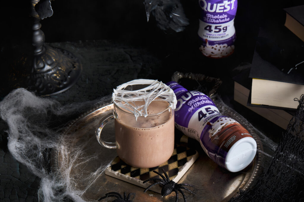 Quest Spider Web Chocolate Protein Milkshake (Halloween Recipe)