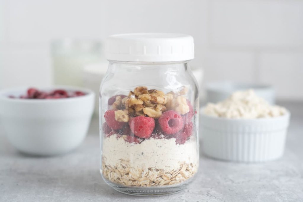 High protein raspberry overnight oats