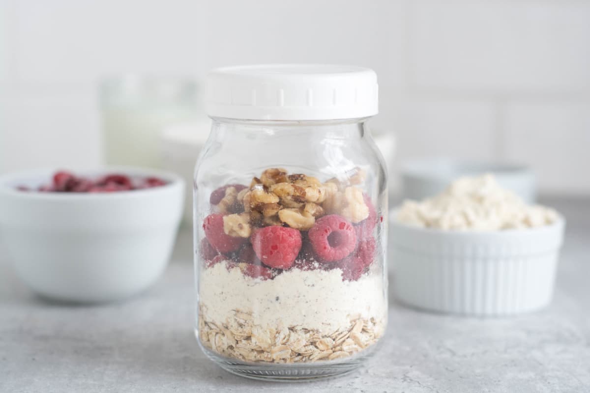 High protein raspberry overnight oats