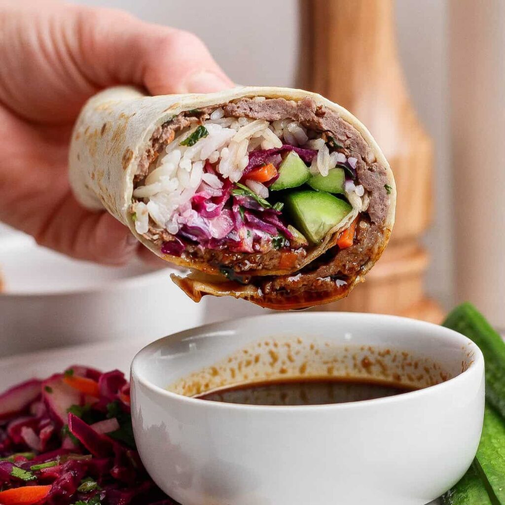 Korean beef smash burrito