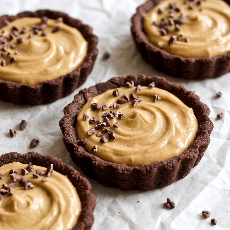 Mini Peanut Butter Pie with Chocolate Cookie Crust (Vegan + High Protein)