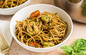 Shrimp Pesto Pasta with Tomatoes (Easy 15 Minute Dinner)