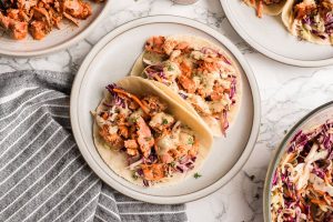 15 minute blackened salmon tacos with slaw