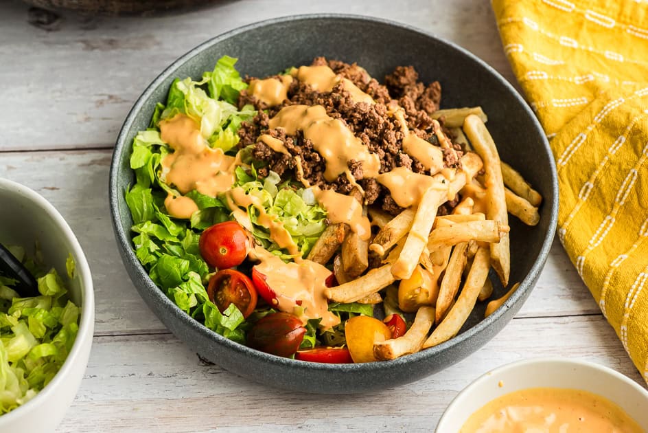 Easy Ground Beef Burger Bowl (15 minute meal)