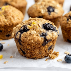 Vegan Blueberry Lemon Oat Muffins (Gluten Free + No Sugar Added)